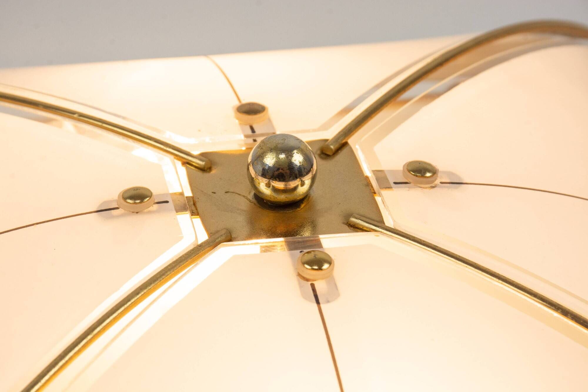 Vintage Art Deco Style White And Gold 1980s Ceiling Or Wall Lamp