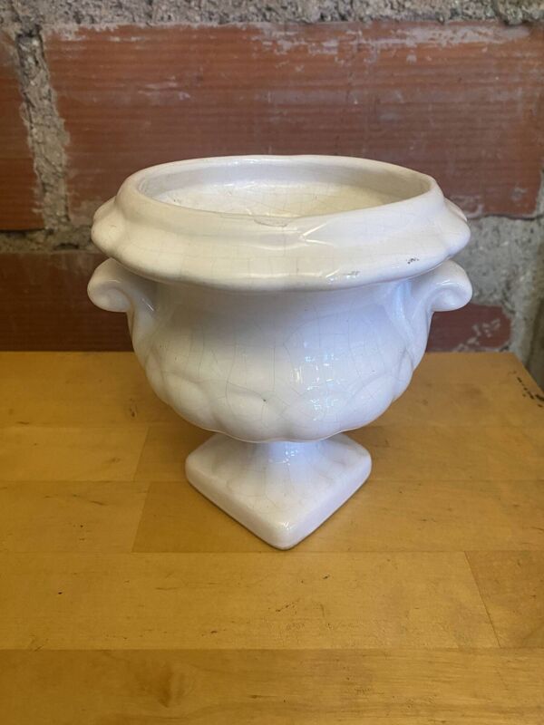 Vase Ancien Médicis Céramique Blanche Made In France Vintage #E016
