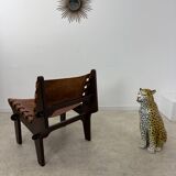 Vintage teak and leather armchair design Angel Pazmino brand Ecuador vintage 1960