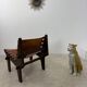 Vintage teak and leather armchair design Angel Pazmino brand Ecuador vintage 1960