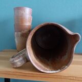 Cider or orangeade service, pitcher and glasses in stoneware from the 70s