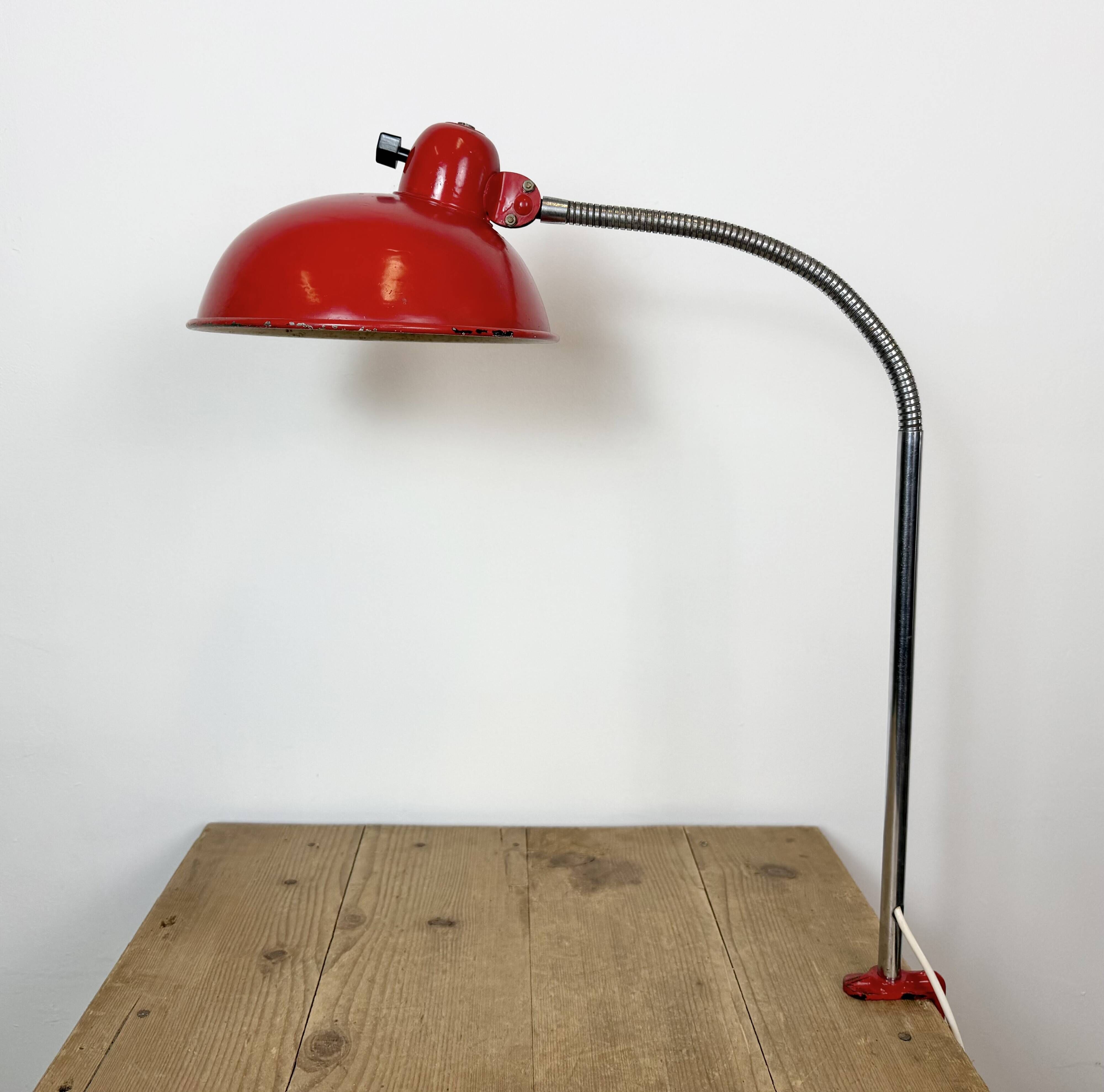 Large Red Industrial German Workshop Table Lamp from Helo Leuchten, 1950s