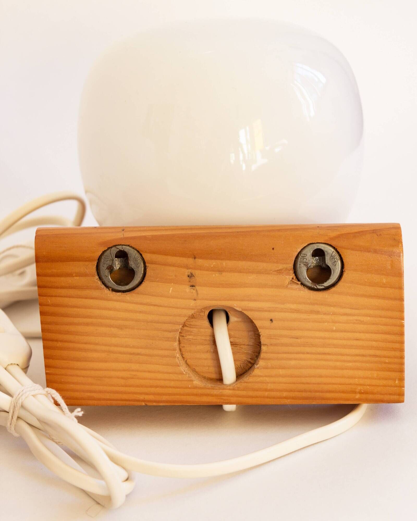 Pair of pine and opaline wall lights, 70s/80s