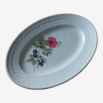 Plat ovale motif floral et mûres