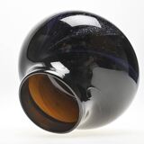 Brown blown glass vase with blue scrolls by Claude Morin, Dieulefit 1979