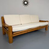 Canapé en pin massif et bouclette design scandinave des années 70