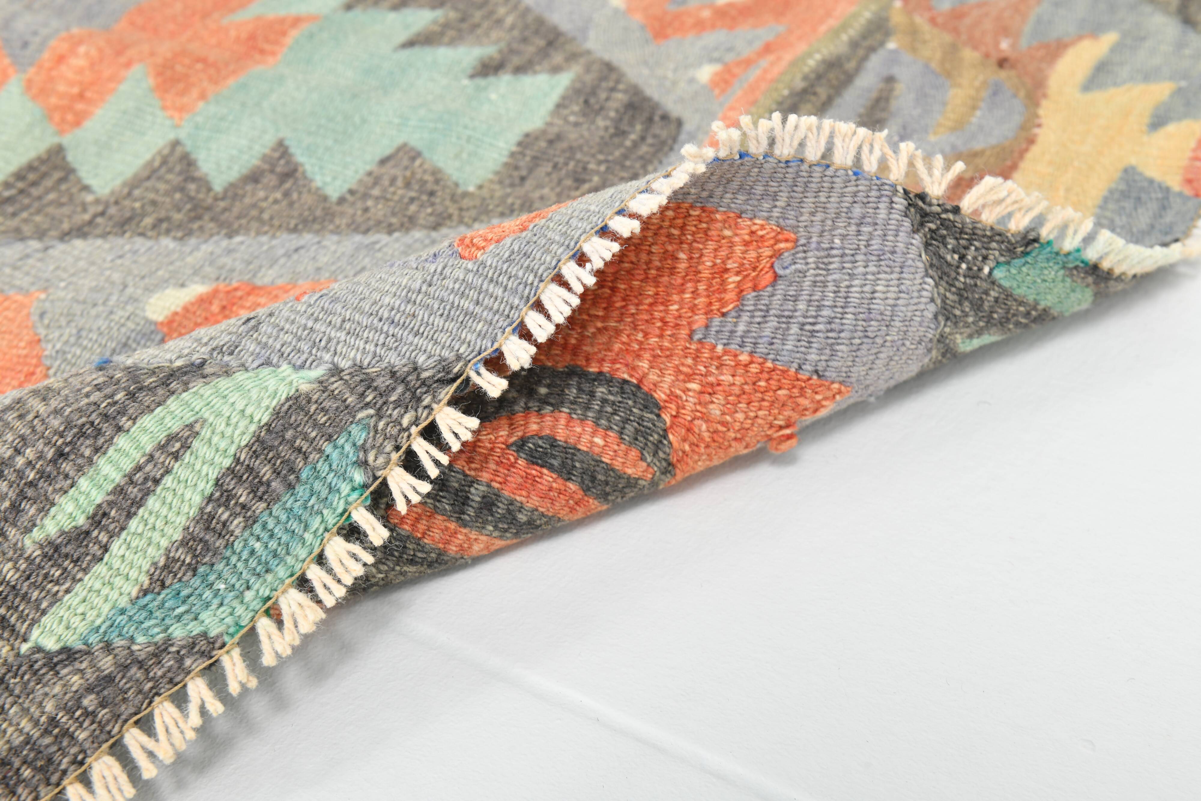 5x9 Green Red Tribal Handmade Kilim Rug, 163x290Cm