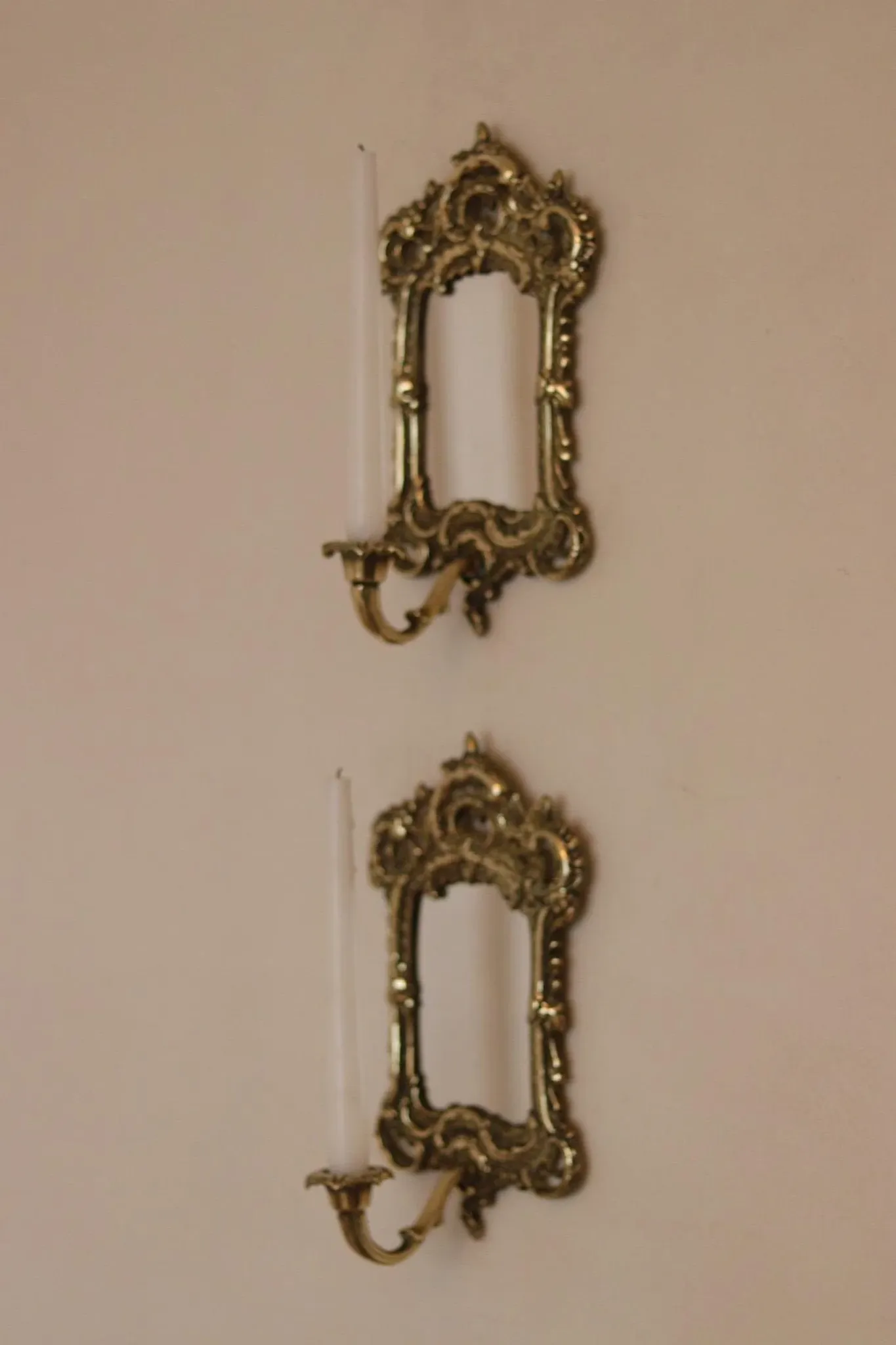 Pair of Mid-Century Swedish Brass Sconces with Mirror
