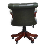 Timeless English style green cowhide chesterfield office chair on casters