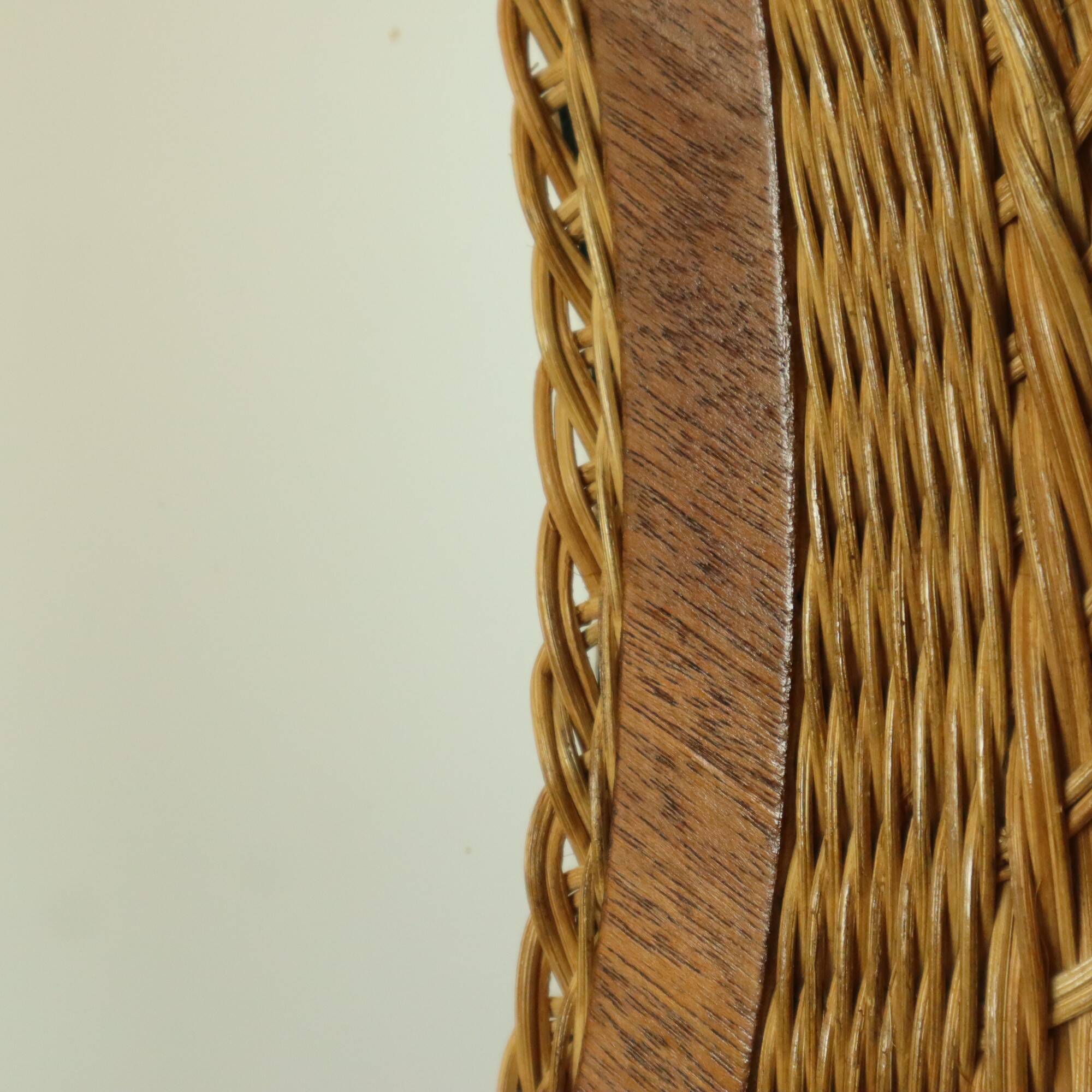 Oval Vintage Mirror Rattan and Teak Boho Style Fifties 51cm