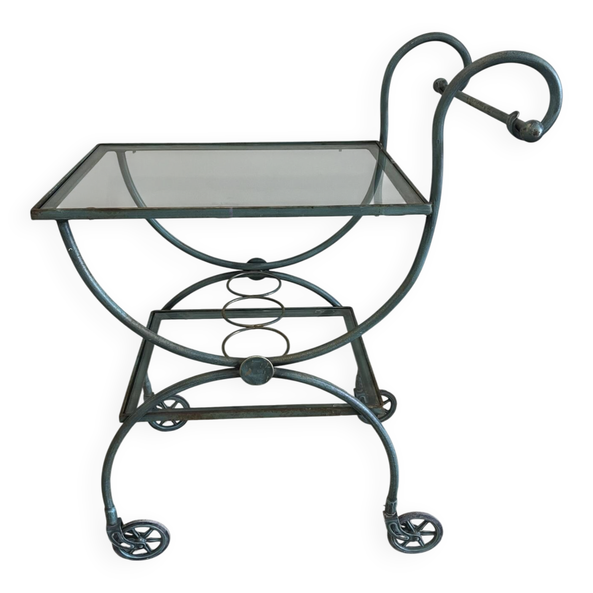 Patinated green-grey wrought iron dessert table