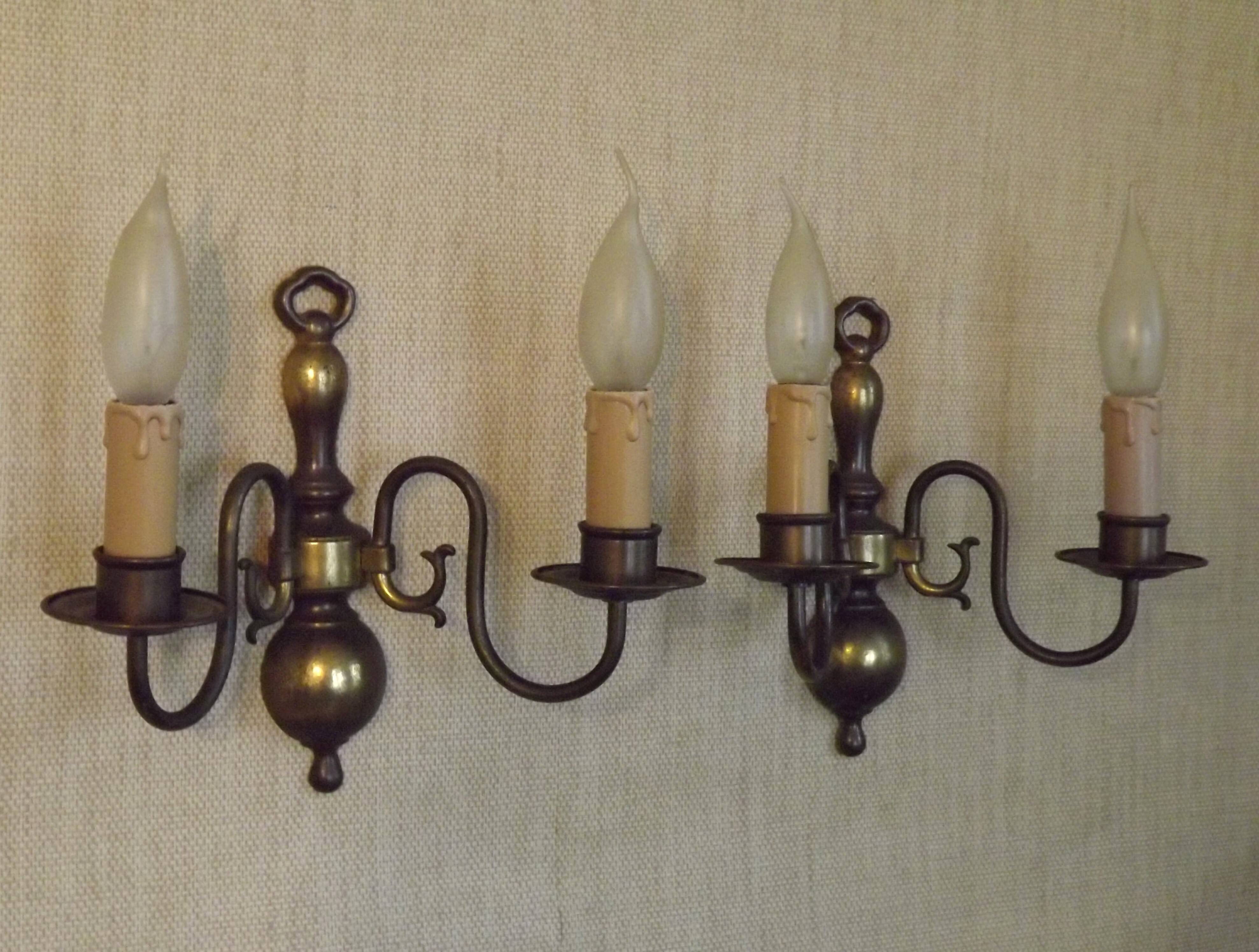 Pair French Vintage Age Bronze Effect Metal Flemsh Style Double Wall Lights 5092