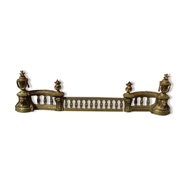 Ensemble de 3 pièces chenets et barre de cheminée en bronze xixème