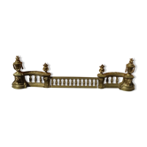 Ensemble de 3 pièces chenets et barre de cheminée en bronze xixème