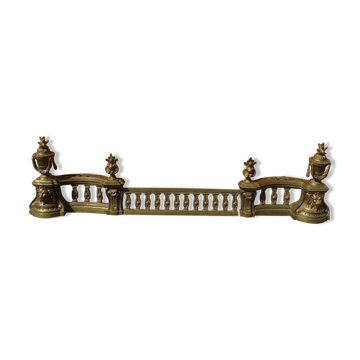 Ensemble de 3 pièces chenets et barre de cheminée en bronze xixème