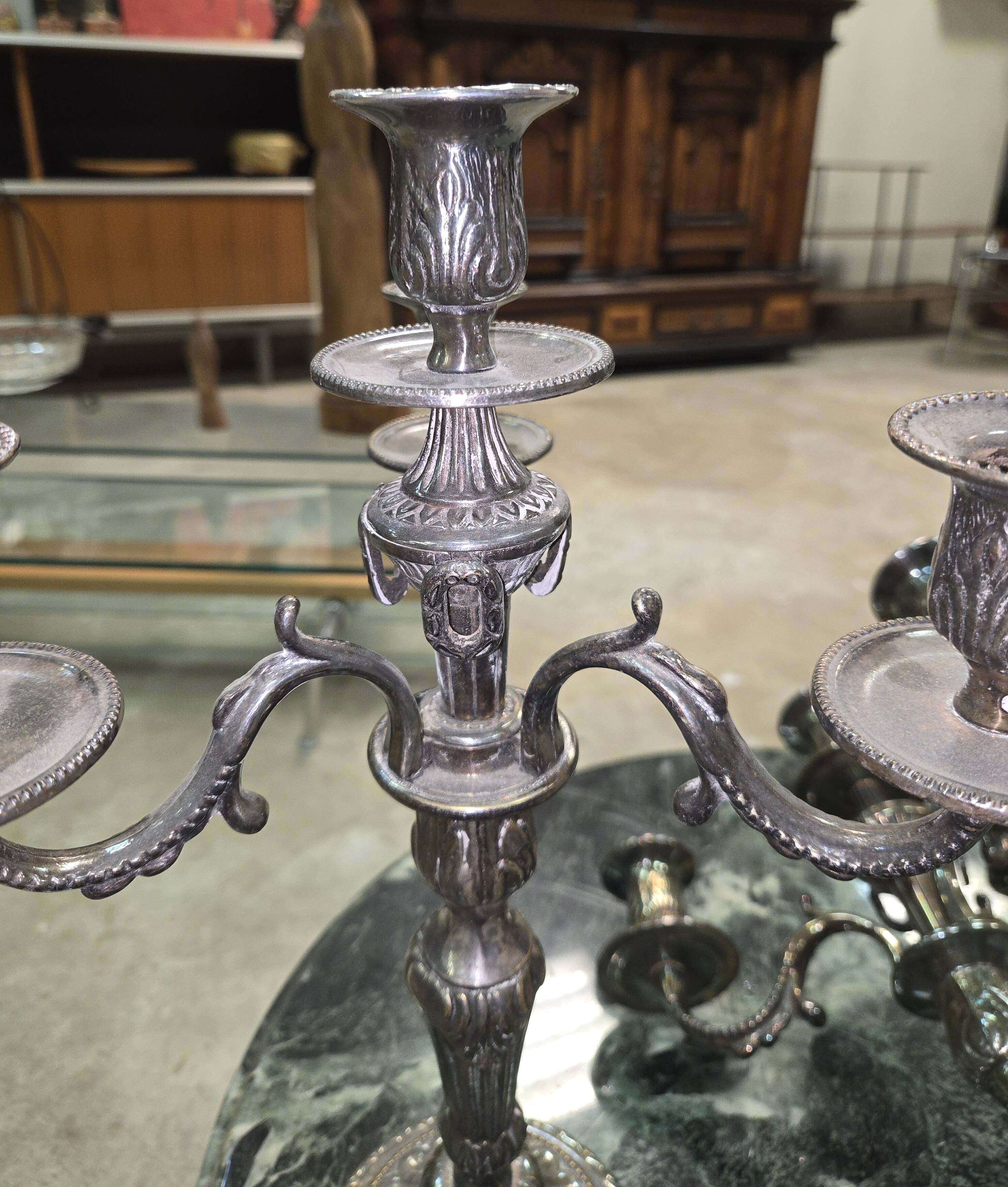 Pair of silver-plated candelabra – Louis XVI style –