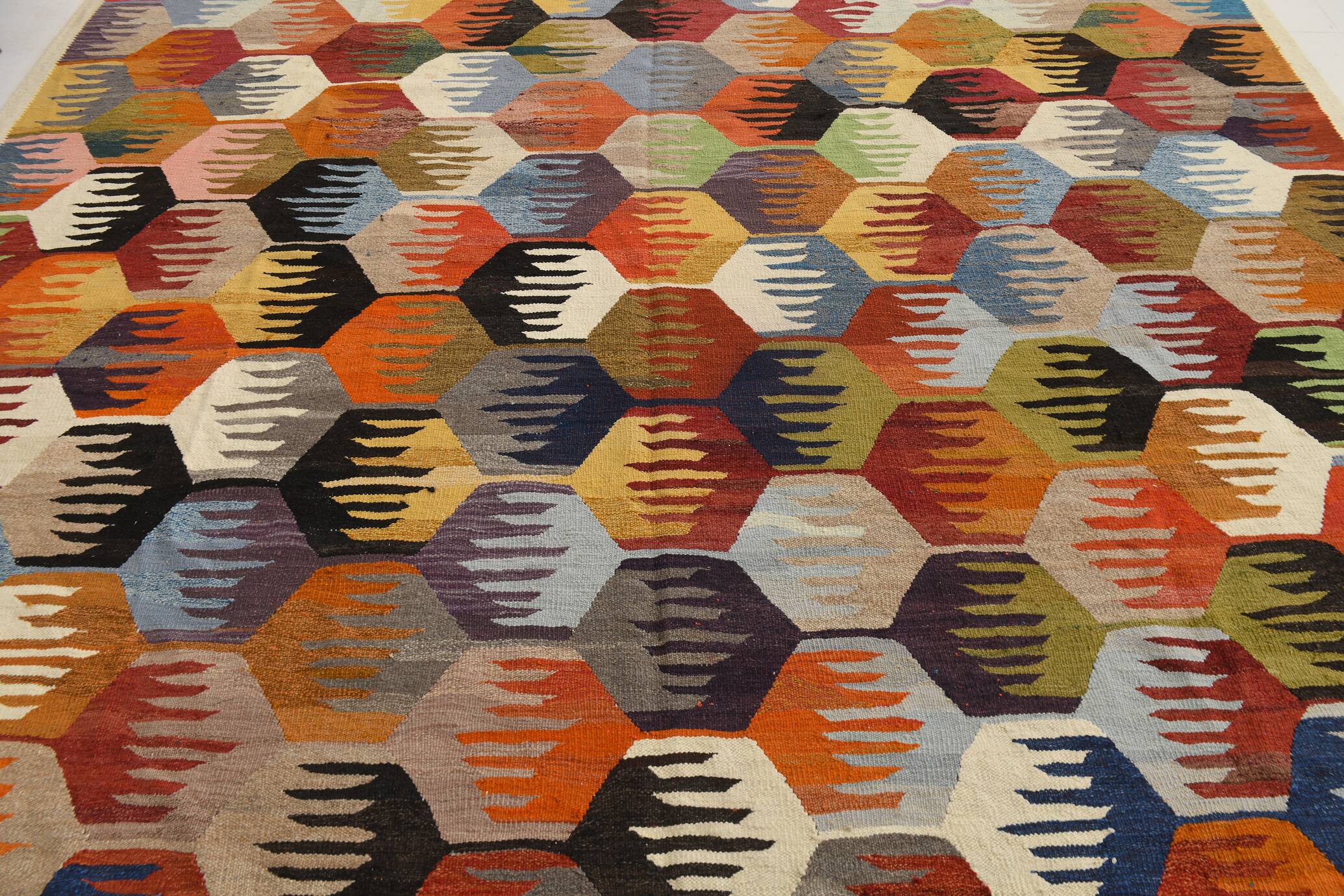 8x12 Kilim Rare Style Multicolor Designer Vintage Kilim Rug, 255x376 Cm