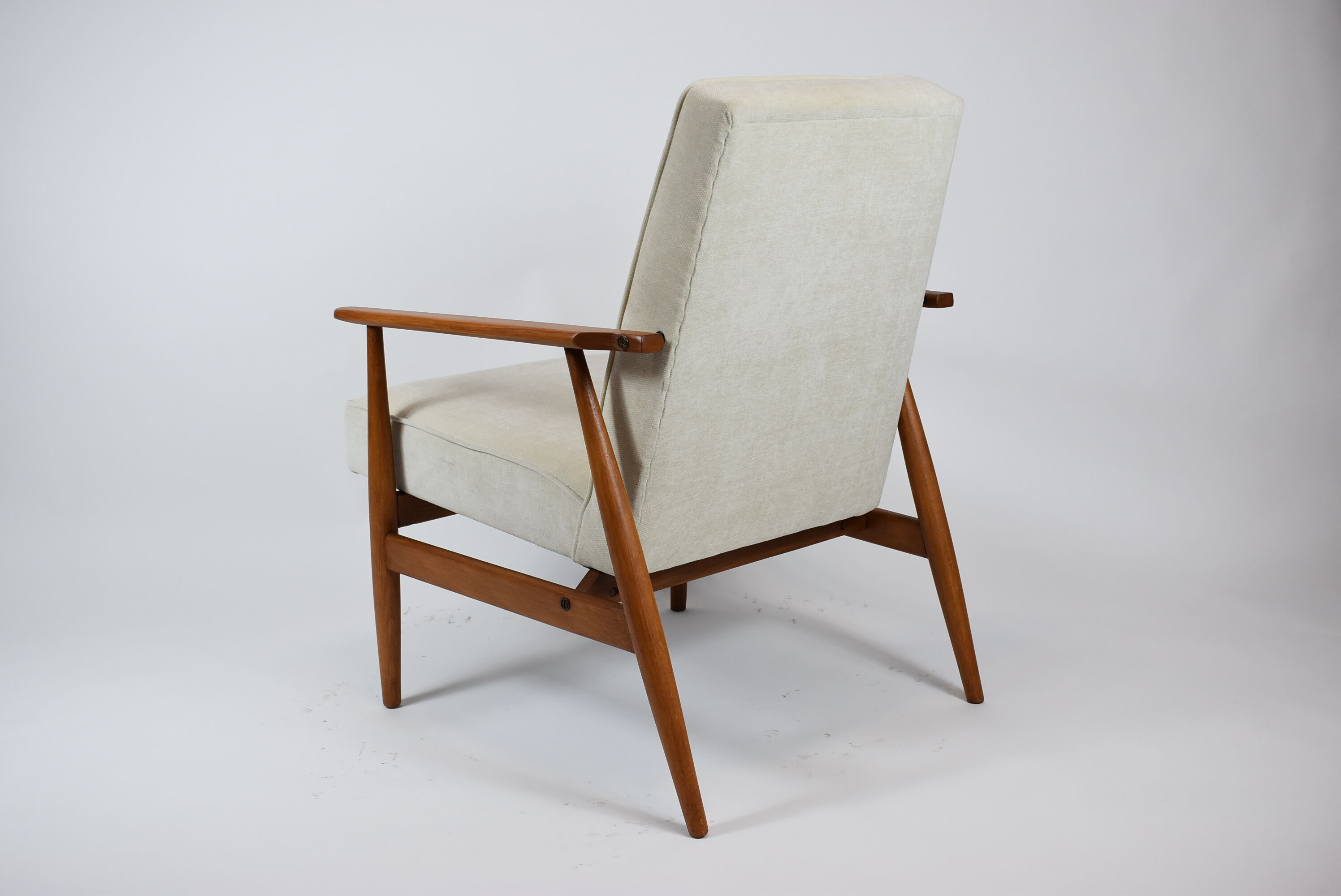 Vintage original armchair "Fox" designed by H. Lis 1970s, beige fabric, fully renovated