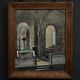Oil on hardboard interior of a Breton church by PQ Royere 1965