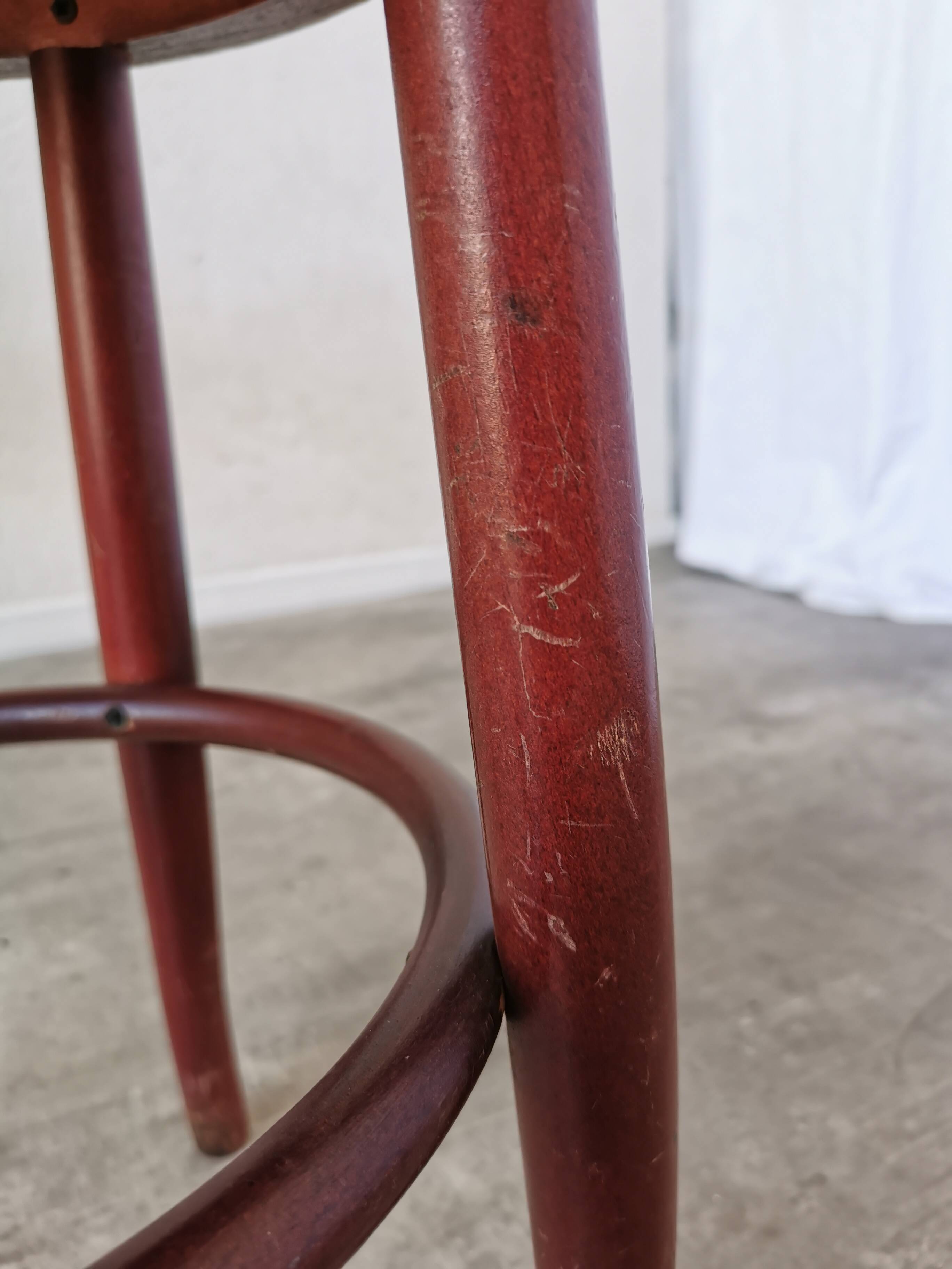 Vintage Irish Pub Stool: Green Leather Seat, Bentwood Thonet Style