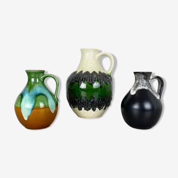 Ensemble de 3 vases multicolores en céramique Op Art Fat Lava, Bay Ceramics, Allemagne