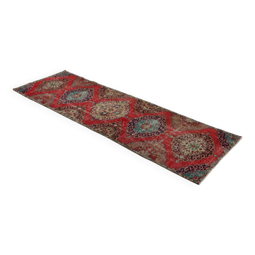 One-of-a-kind turkish handwoven vintage rug - rustic vintage charm 315x 96