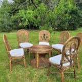 6 Vintage Emmanuelle Peacock Rattan Chairs