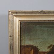Ancient painting of a landscape with shepherds and herds, 18th century.