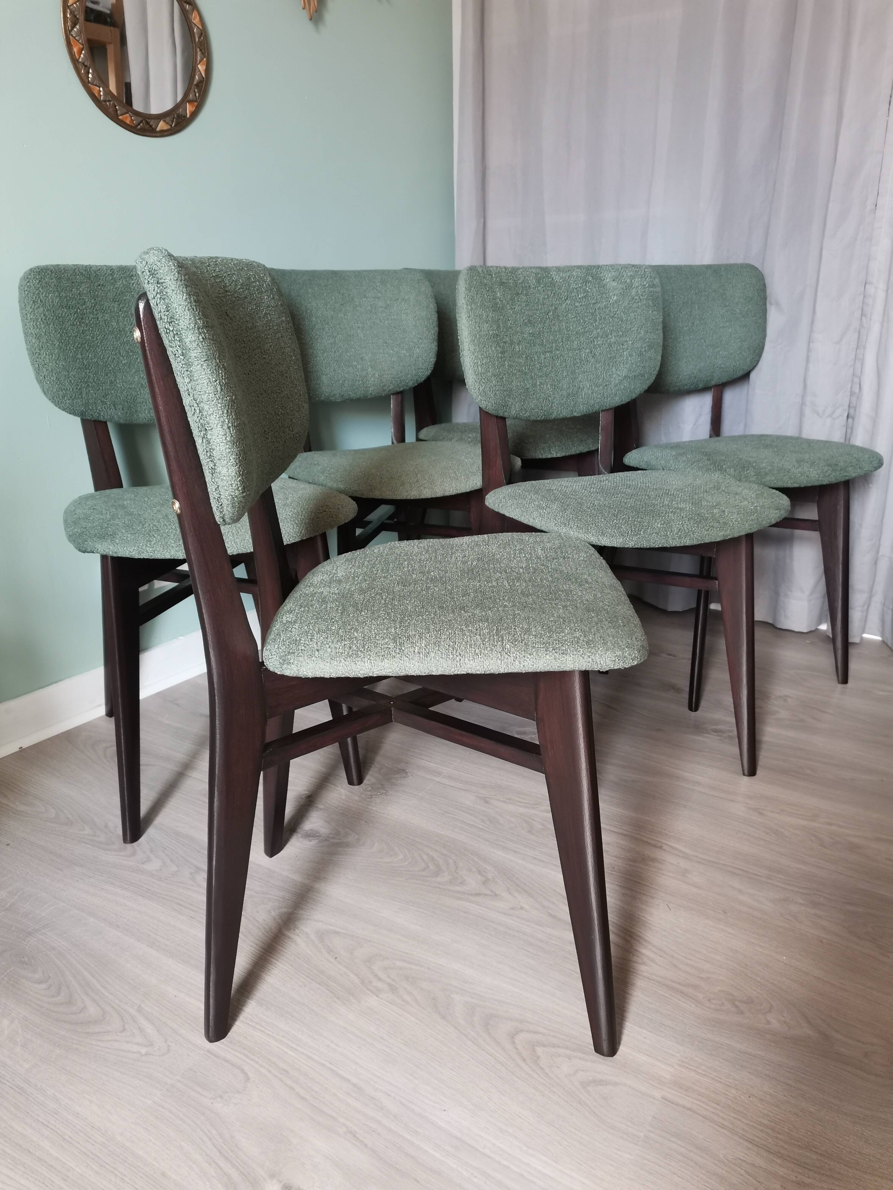 Green boucle Scandinavian chairs