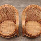 French bohemian set of 2 bamboo chairs from the 1960