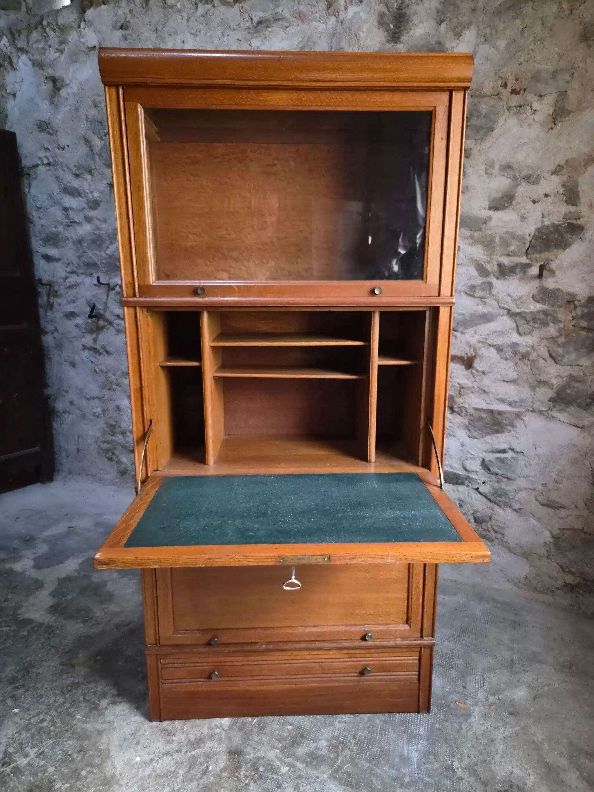 French modular secretary in oak with display case, 1950s.