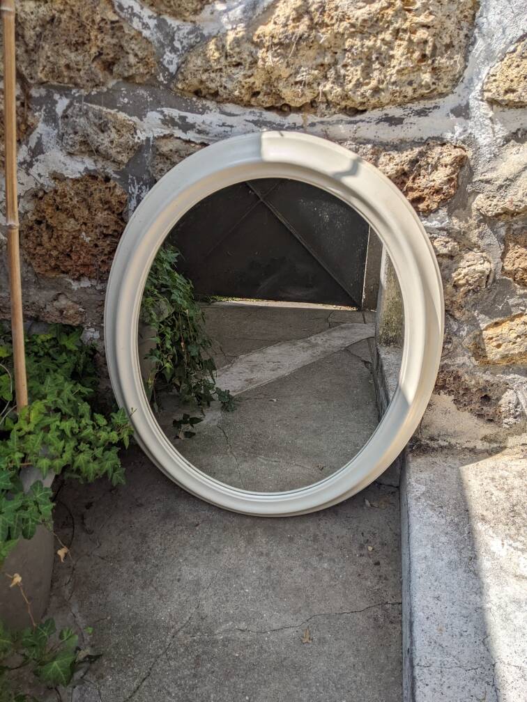 Large oval mirror painted wood Scandinavian decoration countryside flea market slow
