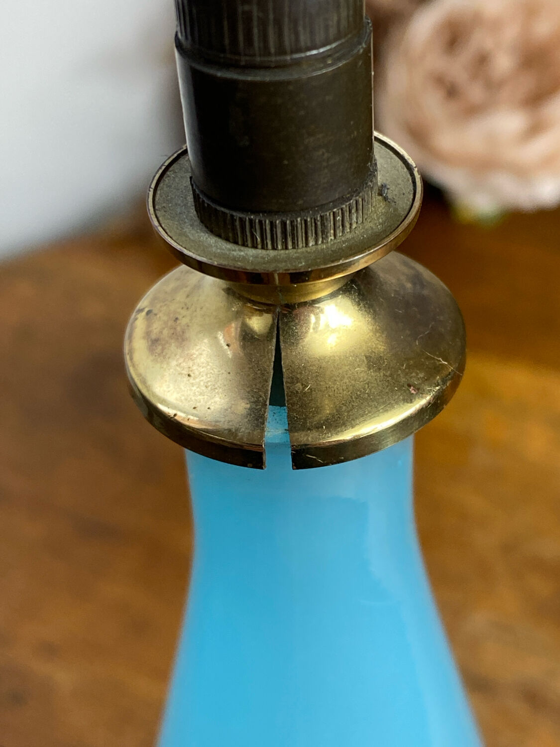 Blue opaline lamp and brass