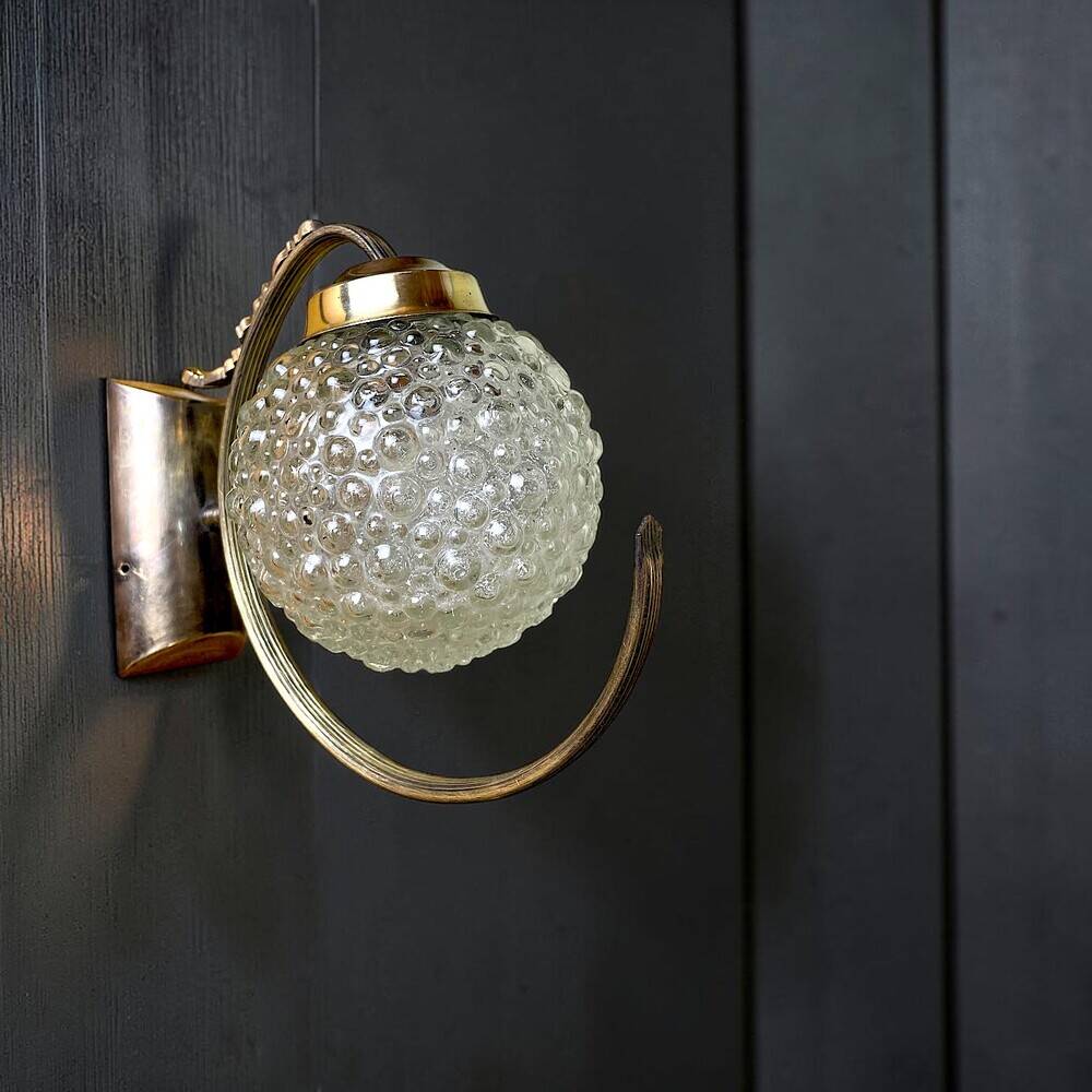 Pair of 1970s brass and glass wall sconces