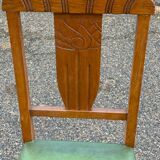 2 art deco dining room chairs in solid wood and green leather