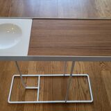 Robin day side table by Habitat in white lacquered metal and Vintage wood