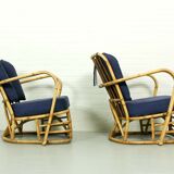 Ensemble rare de salon de rotin de milieu du siècle