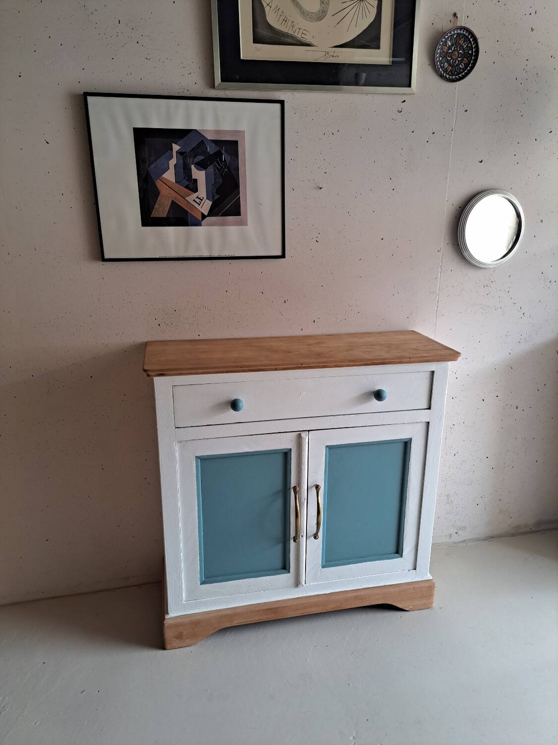 Small old sideboard painted blue and white