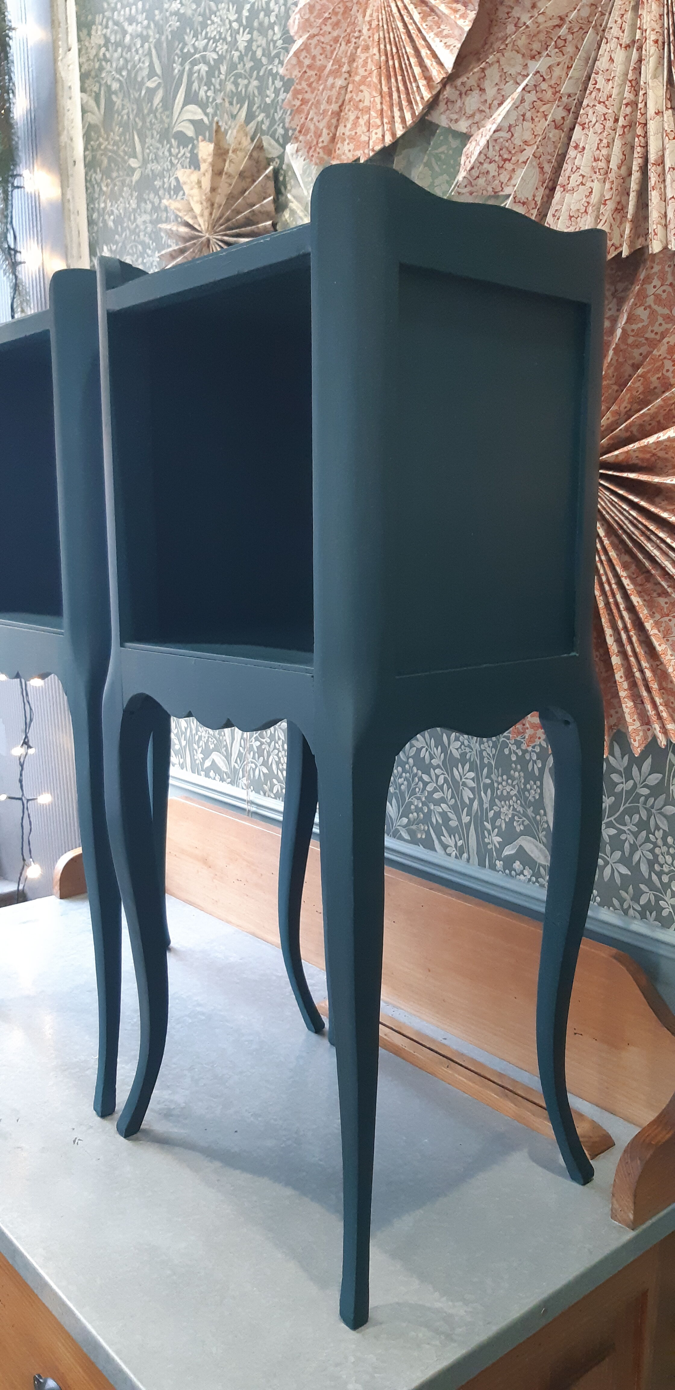Pair of bedside tables revisited in petrol blue