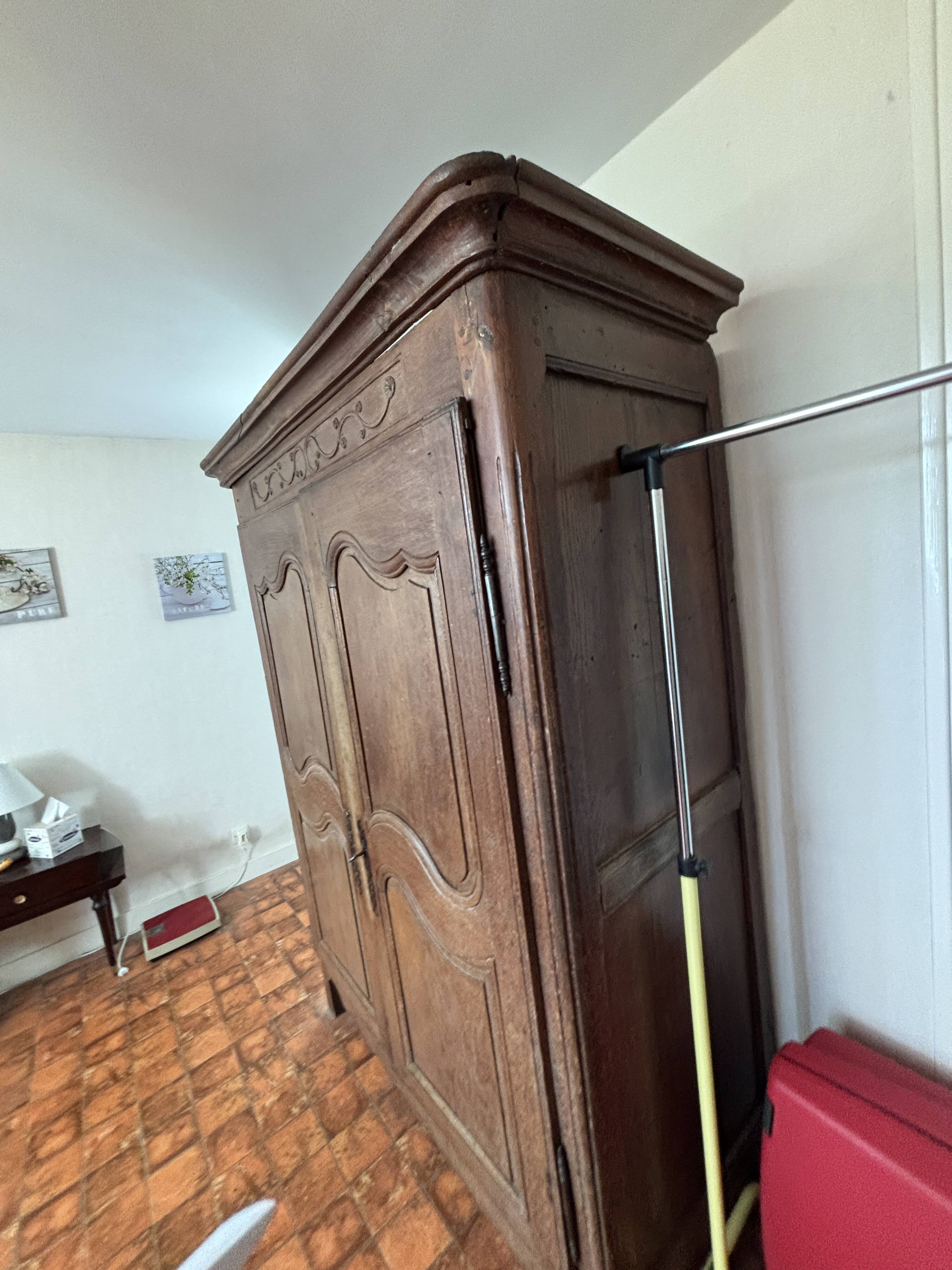 Antique carved wooden wardrobe – 2 doors – Molded cornice