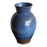 Grand vase en grès émaillé bleu – signé