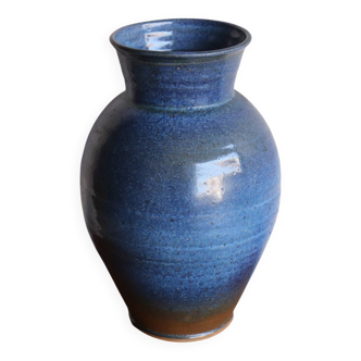 Large blue glazed stoneware vase – signed