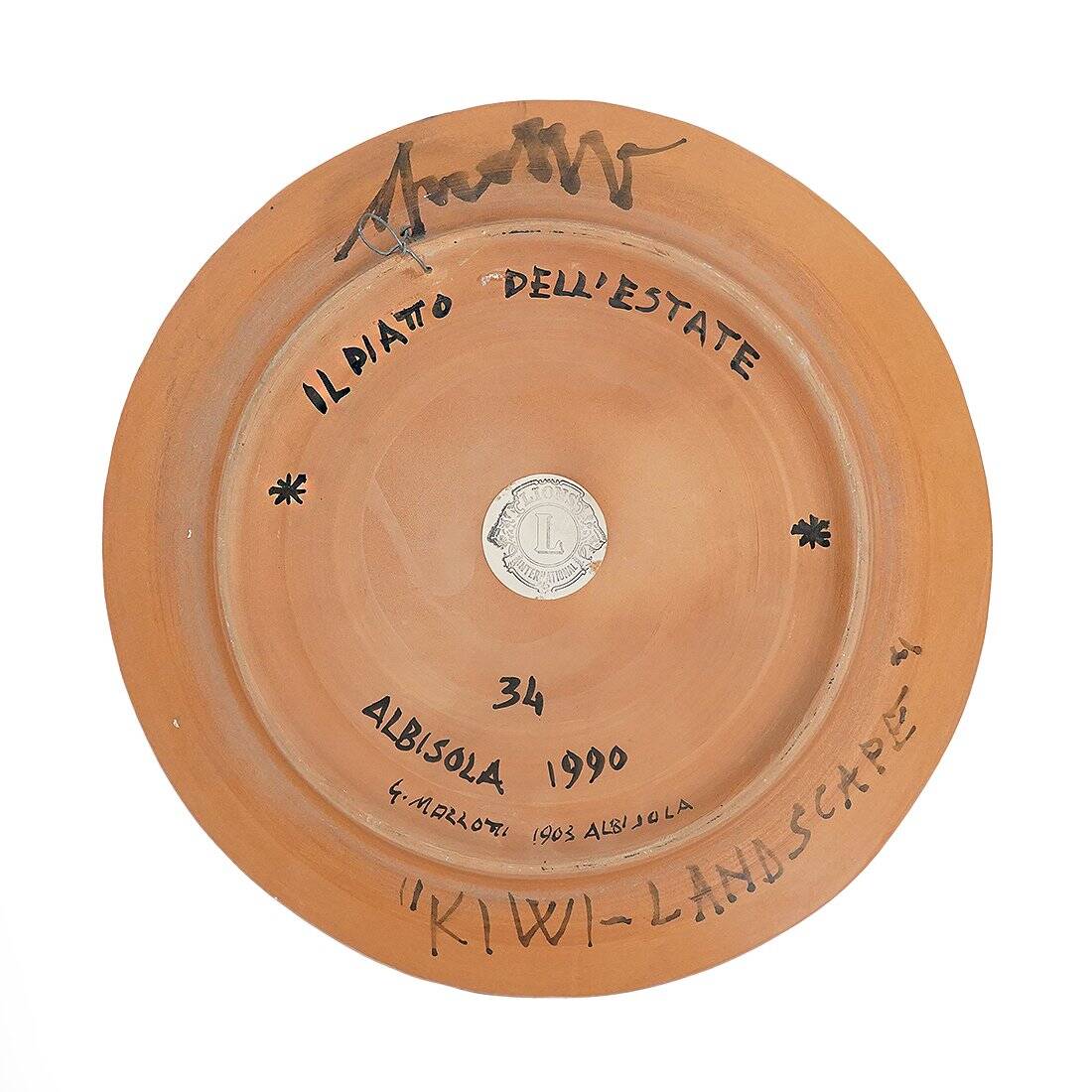 Kiwi Landscape Plate in Ceramic by Sergio Dangelo for Mazzotti Albisola, 1980s