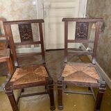 Chaises ancienne en bois sculpté et assise en paille