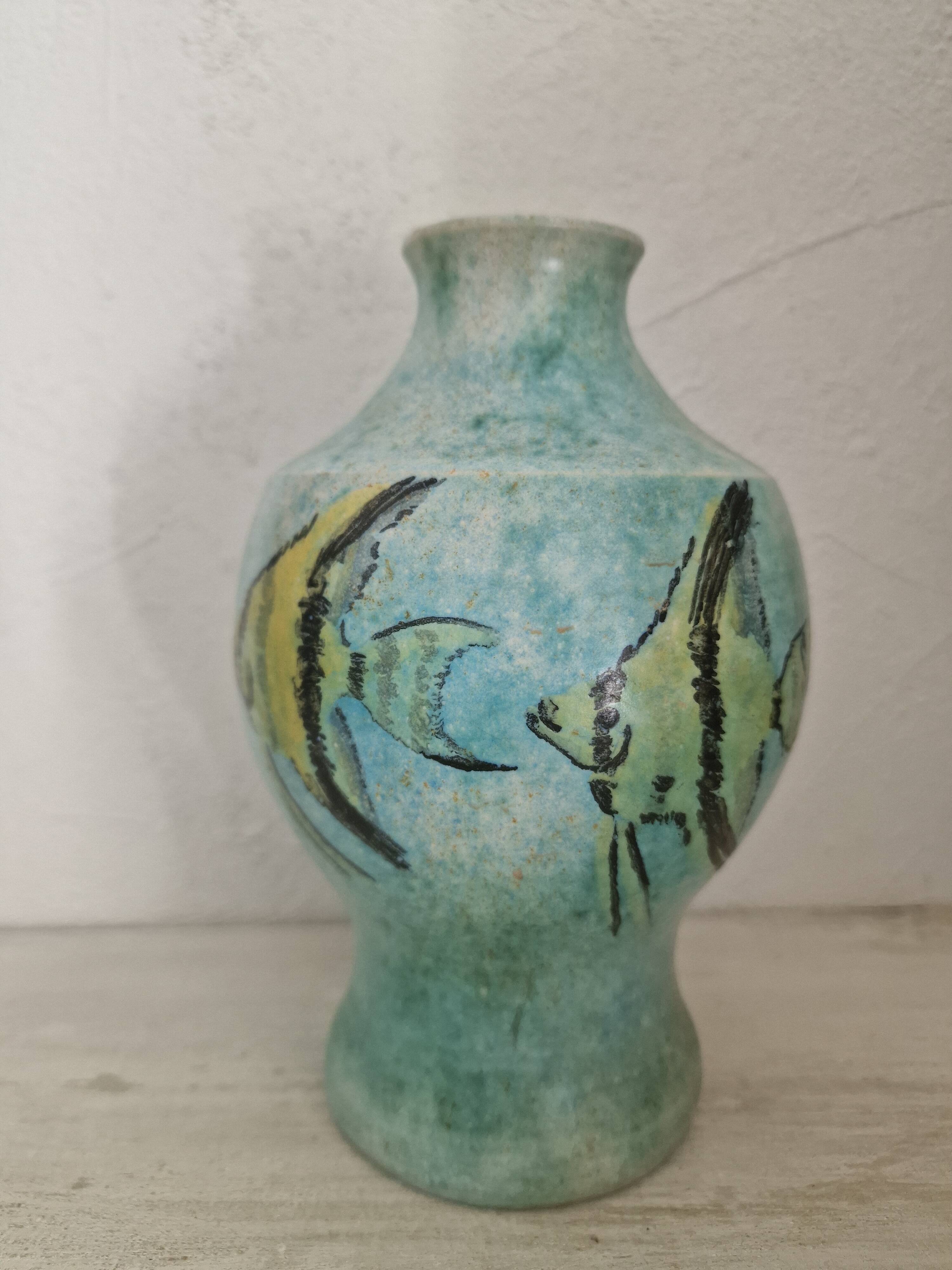 Vintage vase with fish decor by Pierre Scheffer
