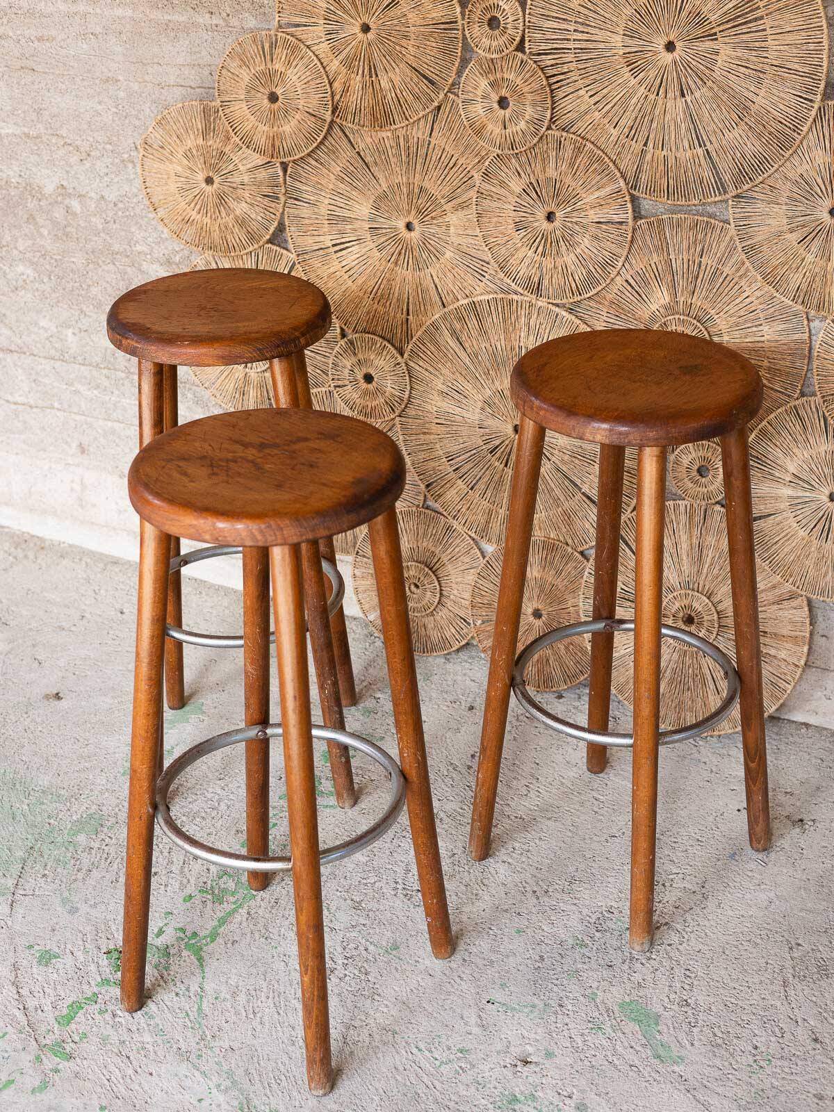 Set of 3 wooden bar stools