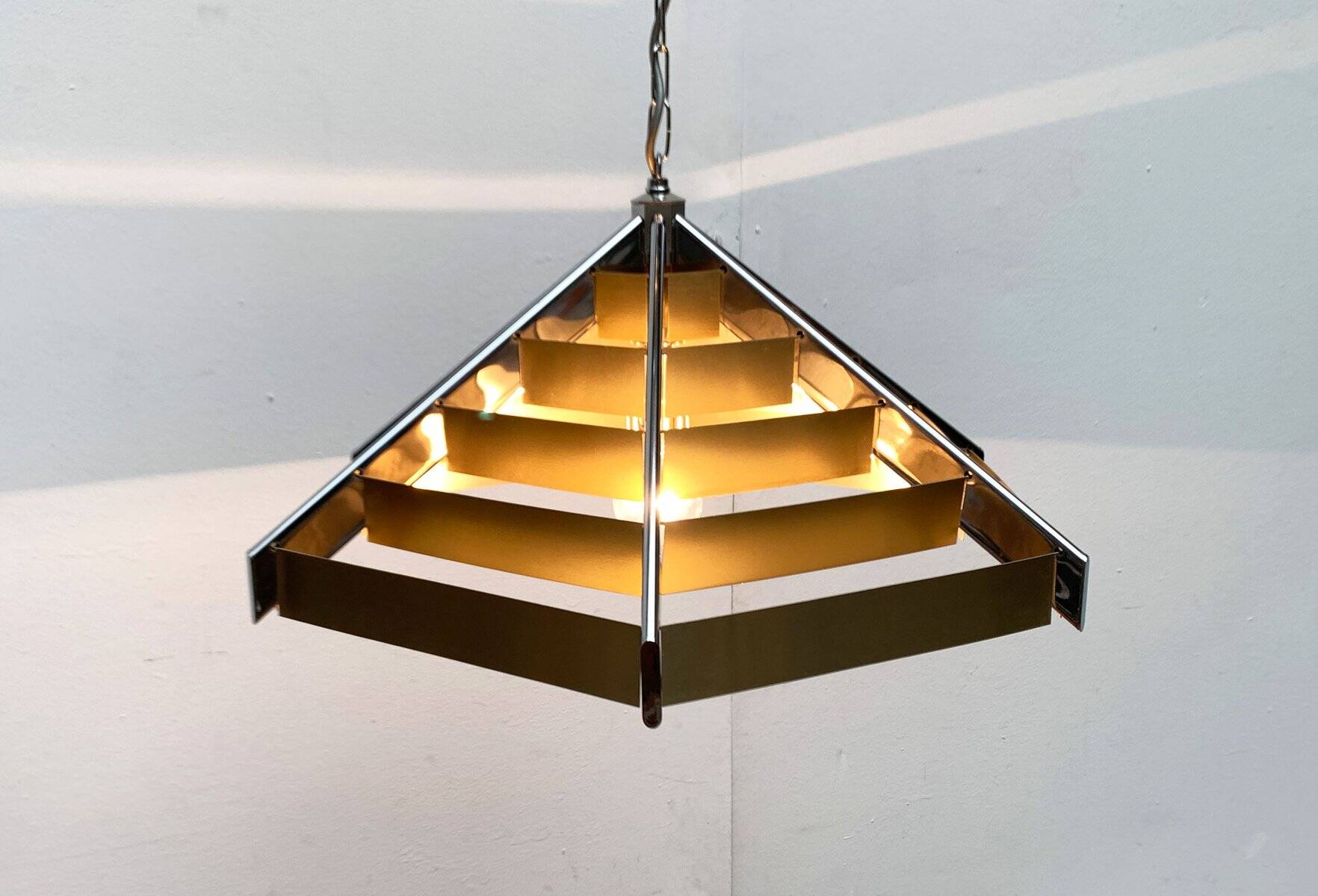 Geometric postmodern vintage pendant lamp, 1980s.
