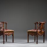 19th century Italian Renaissance style carved walnut corner chairs, set of 2