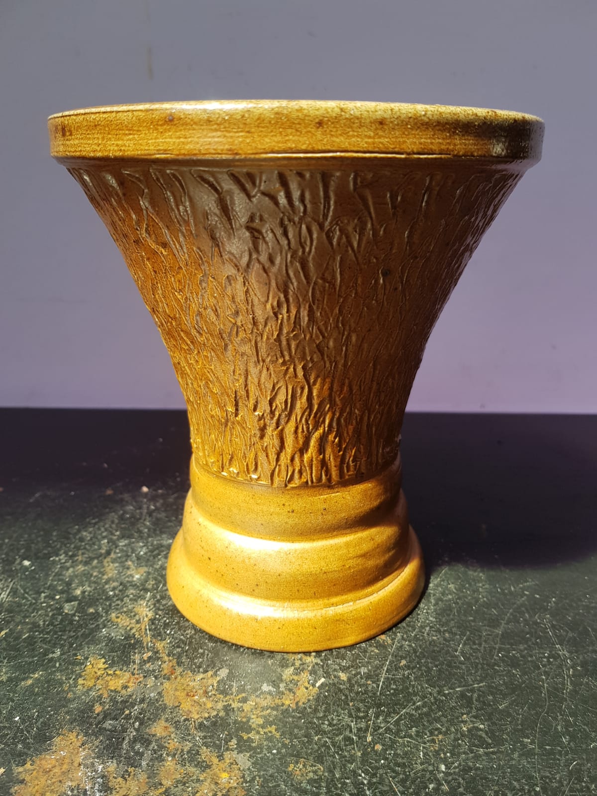 Old vase sandstone décor chisled beige brown 70s vintage