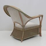Mid-century Modern Italian Rattan and Wicker Two Armchairs and Sofa, 1970s